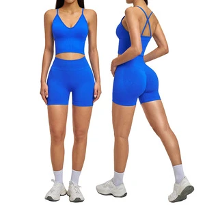 Women's Plus Size Solid High Waist Fashion 2-Piece Seamless Fitness Tank Top Shorts Set Breathable Quick Dry Four-Way Stretch