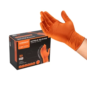 10mil Disposable Orange Black Diamond Nitrile Gloves Anti-slip Waterproof and Oil Resistant Powder Latex Free