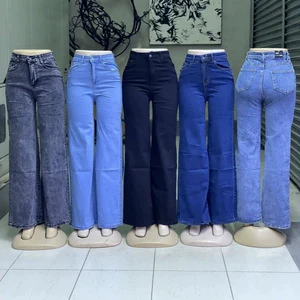 Women's High-Waisted Loose Fit Casual Summer Straight-leg Blue Jeans Denim Pants Spandex/Cotton Medium Wash Solid-color Washed