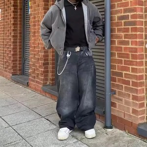 Manufacturers Custom Logo Vintage Wash 100% Cotton Loose Stack Oversize Wide Leg Denim Pants Plus Size Baggy Jeans Men