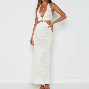 Crochet Cover up Beach Dress Sling See Through Hollow Out Women Summer Knitted Beachwear Bikini Cover-ups Swimsuit Women