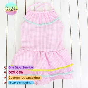 Wholesale Customized Seersucker Toddler Swim Romper Baby Girl Fashion Swimwear Newborn Infant Baby Girls Onesies