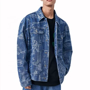 Custom Logo Designer Denim Jean Jacket for Men Clothes All Over Print Jeans and Jacket Men's Jackets