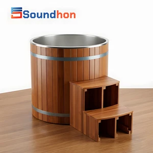 Soundhon Luxury Red Cedar Wood Ice Bath Tubs With 304/316 Stainless Steel Liner And Access Ladder, Best Cold Plunge