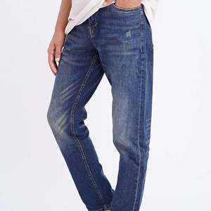 Mens Blue Washed Knitted Denim Jeans Mid Waist Straight Fit Casual Cotton Stretch Classic Everyday Wear Durable Streetwear