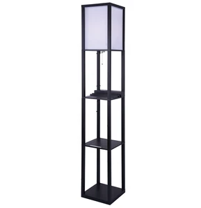 Modern Tall Floor Lamp with White Lamp Shade Square Iron Body for Living Room Bedroom Office-Black Decorative Shelves for Hotels