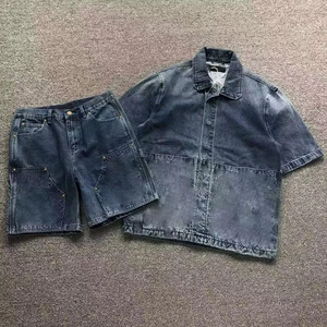 L Early Spring New Style Printing and Embossing Heavy Industry Denim Workwear Denim Shirt Denim Shorts Men's and Women's Suit