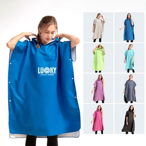Custom Logo Microfiber Suede Surf Poncho Manufacturer Sand Free Hooded Changing Robe With Side Snap Buttons Factory Direct Bulk
