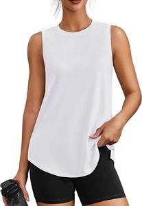 OEM ODM Custom Women Quick Dry Eco-Friendly Breathable Knitted Casual Loose Fit Yoga Tank Top Sleeveless Workout Shirt Fitness