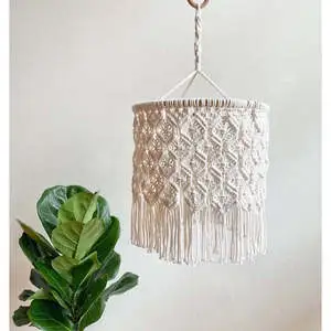 Handmade Boho Macrame Chandelier Lamp Shade Luxury Victorian Indoor Ceiling Lights Cover Flower Pattern Rattan Bamboo Wooden
