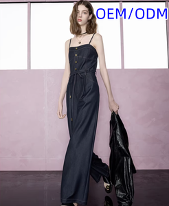 Customizable New Denim Jumpsuit Trousers Streetwear Summer Yoga Casual High Waist Straight Leg Slim Look Women
