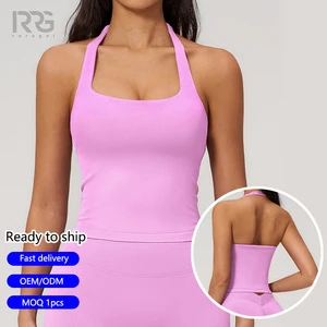 Roregal Halter Neck Square Neck Sports Vest Women Quick-Dry Yoga Tank Top With Removable Cup