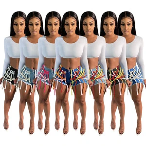 2023 Women's Clothing Strap Stitched Denim Shorts Summer Jeans for Ladies Jeans Short Pants New Arrivals Jeans Shorts
