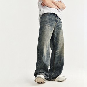 Wholesale Baggy Fashion Plus Size Wide Leg Denim Distressed Trousers Blue Jeans for Men