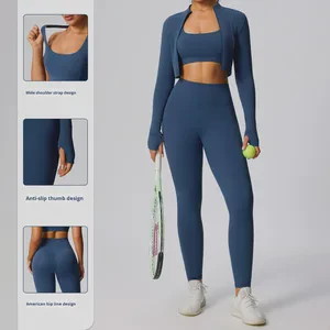 Women's Plus Size Tight-Fitting 3-Piece Sportswear Suit Outdoor Running Yoga Cloud-Like Breathable Eco-Friendly Elastic Front
