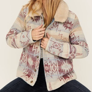 LARSUR Custom Factory Reversible Blanket Jacquard Lined Denim Jacket Western Cowgirl Trucker Classic Jeans Jacket for Women