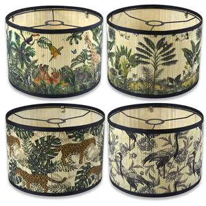 Modern Tropical Rainforest Pattern Bamboo Eco-friendly Chandelier Lamp Shade Detachable Indoor Decorative Cover Color Printed