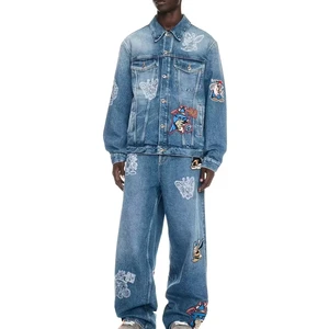 2025 New JT Custom Wholesale Vintage Blue 100% Cotton Eco-Friendly Windproof Pattern Embroidered Classic Collar Front Button