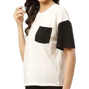 Comfortable Casual Top Women's Casual Color Blocked T-Shirt With Pocket Loose Fit Short Sleeve O-Neck Top Spring Summer Wear