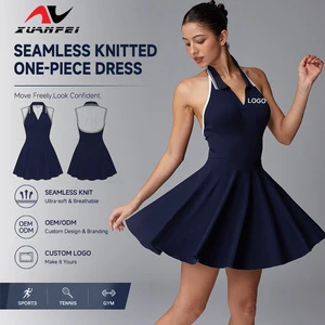 Fashion Bestseller Exquisite Sports Leisure Dry Quickly Seamless Breathable Slimming Simple Blue Tennis Dress Yoga Jumpsuit