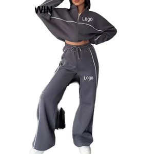 2025 Wholesale Custom Fashion Casual Ladies Women Zip up 2 Piece Set Tracksuit Sweatsuits Set for Women