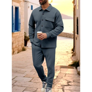 Casual Men's Heavy Twill Lapel Long-Sleeved Shirt Suit Set Autumn Single-Breasted Suit Set