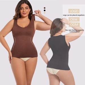 Seamless Nylon Sleeveless Tummy-Control Shapewear Sports Underwear Crew Neck Tight-Fitting Body-Shaping Plus-Size Womens Vest
