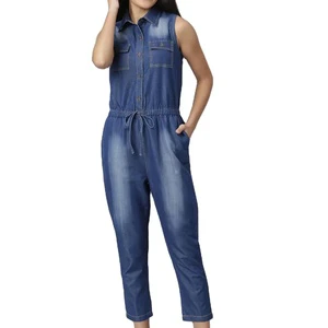 Custom Design Plain Color Crop Top Ladies Denim Suit Slim Fit Blue Color Patchwork 2 Piece Denim Jeans Set Women