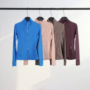 2025 L L Breathable Washed Gym Jacket Lightweight Yoga Jacket Workouts Running Plus Size Four-Way Stretch Thumb Hole Seamed