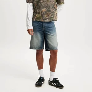ZY Custom Logo Men's Baggy Denim Shorts 14oz 100% Cotton Blue Washed Mid Waist Casual Men loose Jorts denim jean shorts for men