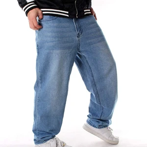 OEM Custom logo High Quality Men's Light Wash Straight Baggy Plus Size Denim Jeans