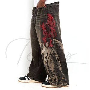Custom Eco-Friendly Breathable Lightweight Mid-Waist Denim Wide Leg Jeans for Plus Size Men