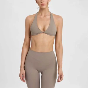 Hot Sale Women Crop Top Yoga Outfit Sleeveless Halter Sports Bra Stretch Leggings For Workout Running Casual Wear