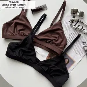 OEM/ODM Customize Wireless Triangle Bralettes For Women Plunge Unlined Bras No Underwire Matching Panties Invisible Bra Set