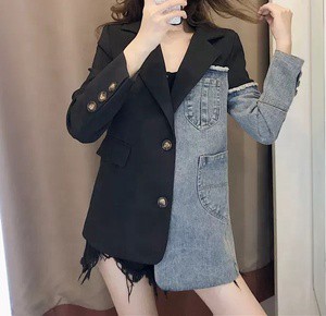 Custom Women Denim Jackets Patchwork Ladies Denim Coats Stylish Spliced Jeans Suits Women