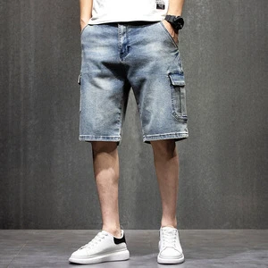 2024 Casual Multi Pocket Denim Shorts for Men Loose Fit Plus Size Jeans Summer Thin Mid Length Pants