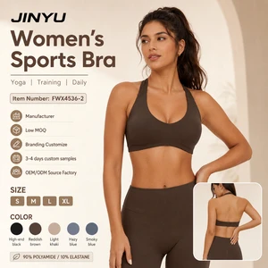Custom Private Label Custom Women Deep Halter Sports Bra Non Toxic Buttery Soft Fabric Seamless Workout Yoga Bra