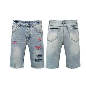 Wholesale Embellished Frayed Edge Designer Men's Vintage Shorts Jeans Men Chorte Jean Homme