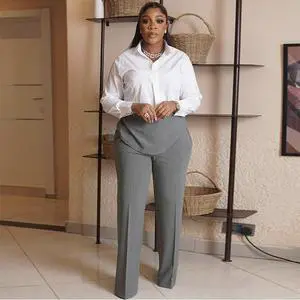 Women's Spring New Style Casual Collar Shirt With Stripes and Patchwork Wide Leg Pants Set