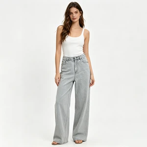 High-quality Jeans Women's Loose Straight-leg Pants with Elastic Waist Jeans Women Straight Pants Loose Denim Trousers