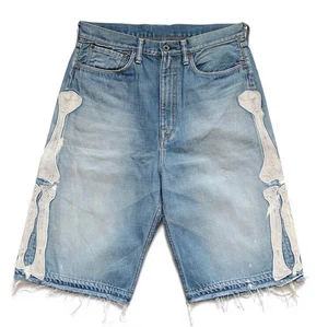 XUCHANG High Quality Custom Logo Embroidery Jorts Distressed Washed Applique Raw Edge Denim Rhinestone Jeans Shorts Men