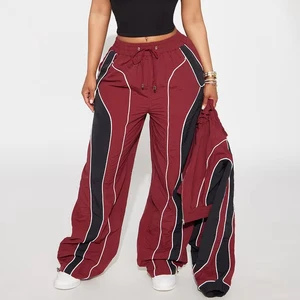 Private Label Wine Red Contrast Piping Windbreaker Track Pants Lightweight Woven Fashion Bottoms Manufacturer Men's Pants & Trou