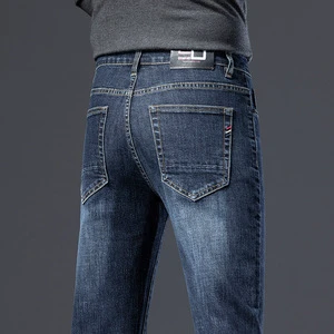 2026 New Arrivals Men's Slim-Fit Straight-Leg Jeans Medium Wash Lightweight Stretchy Casual Trousers Mid-Rise Denim