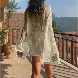 New Summer Sexy Beach Cover up Solid Color Lightweight Beach Dress Loose Fitting Sheer Knit Top