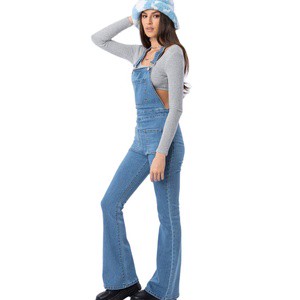 High Quality Vintage Custom Logo Suspenders Jeans Flared Pants Denim Overalls Jumpsuits for Women