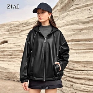 Women's Leather Jacket Hooded Casual Winter Jackets Fashion Maillard Autumn Custom Outdoor