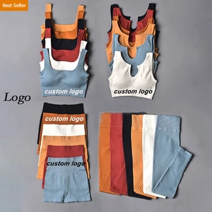 2026 Custom Logo Fitness Clothing Leggings Ropa Deportiva Gym ActiveWear 4Piece Workout Women Ribbed Seamless Yoga Set for Women