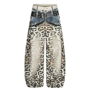Hot And Spicy Girl Leopard Print Jeans, Women's Straight Leg Pants, Loose Casual Pants, Fashionable Style