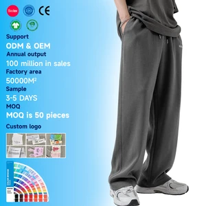 Men's Casual Cotton Sweatpants Loose Fit Baggy Straight Leg Lounge Yoga Pants Open Bottom Flat Front Mid 6XL Plain Dyed