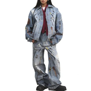 Custom Women's Denim Sets Jeans Suits for Women All Over Print Denim 2 Piece Set Women